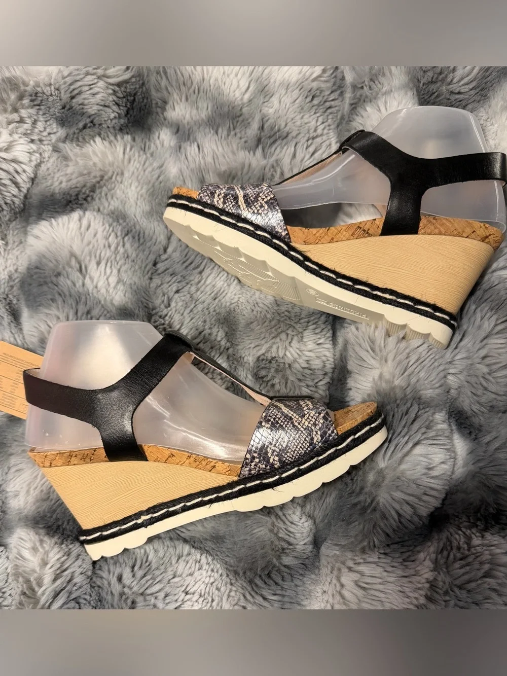 PIKOLINOS Black Strappy Wedge Sandals with Snakeskin Toe size EU40 US9/9.5 NIB